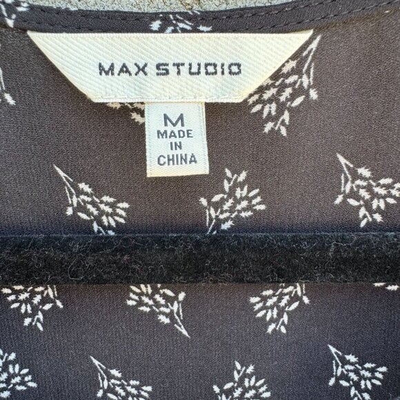 Max Studio Black Boho Long-Sleeve Lace-Up Floral Print Ruffle Trim Tassel Dress - Picture 6 of 14